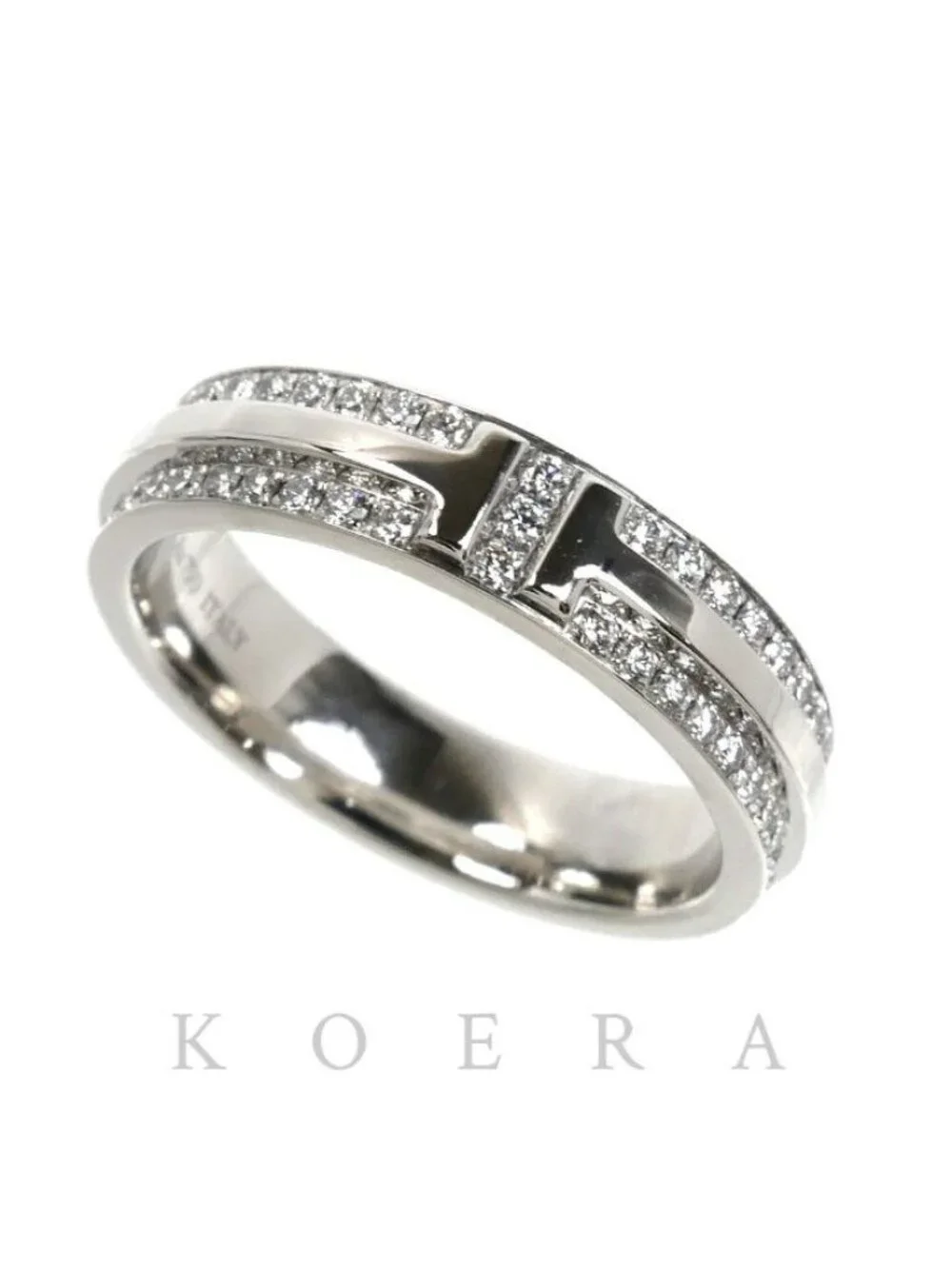 Tiffany & Co 18k White Gold T Two Narrow Ring Diamond